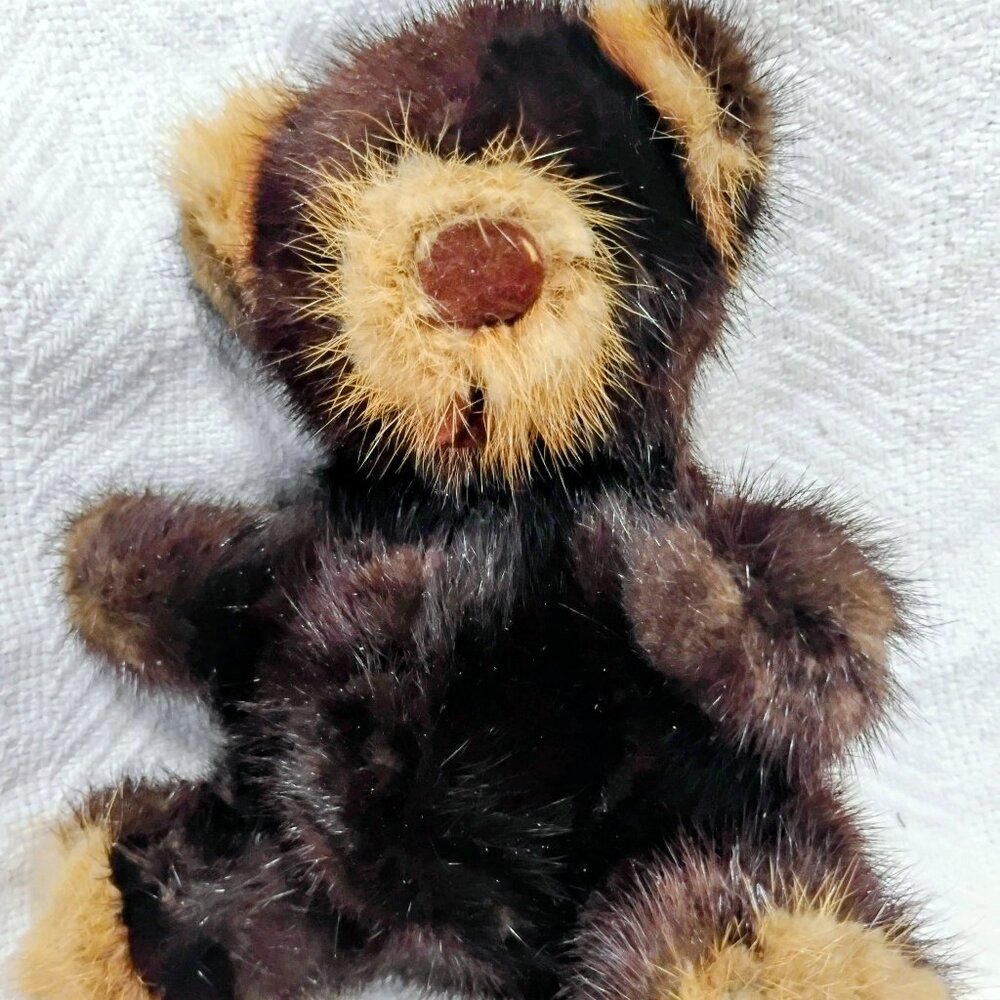 Teddy Bear Mink  Vintage Dark Brown and Beige 8 inches tall by 6 inches wide